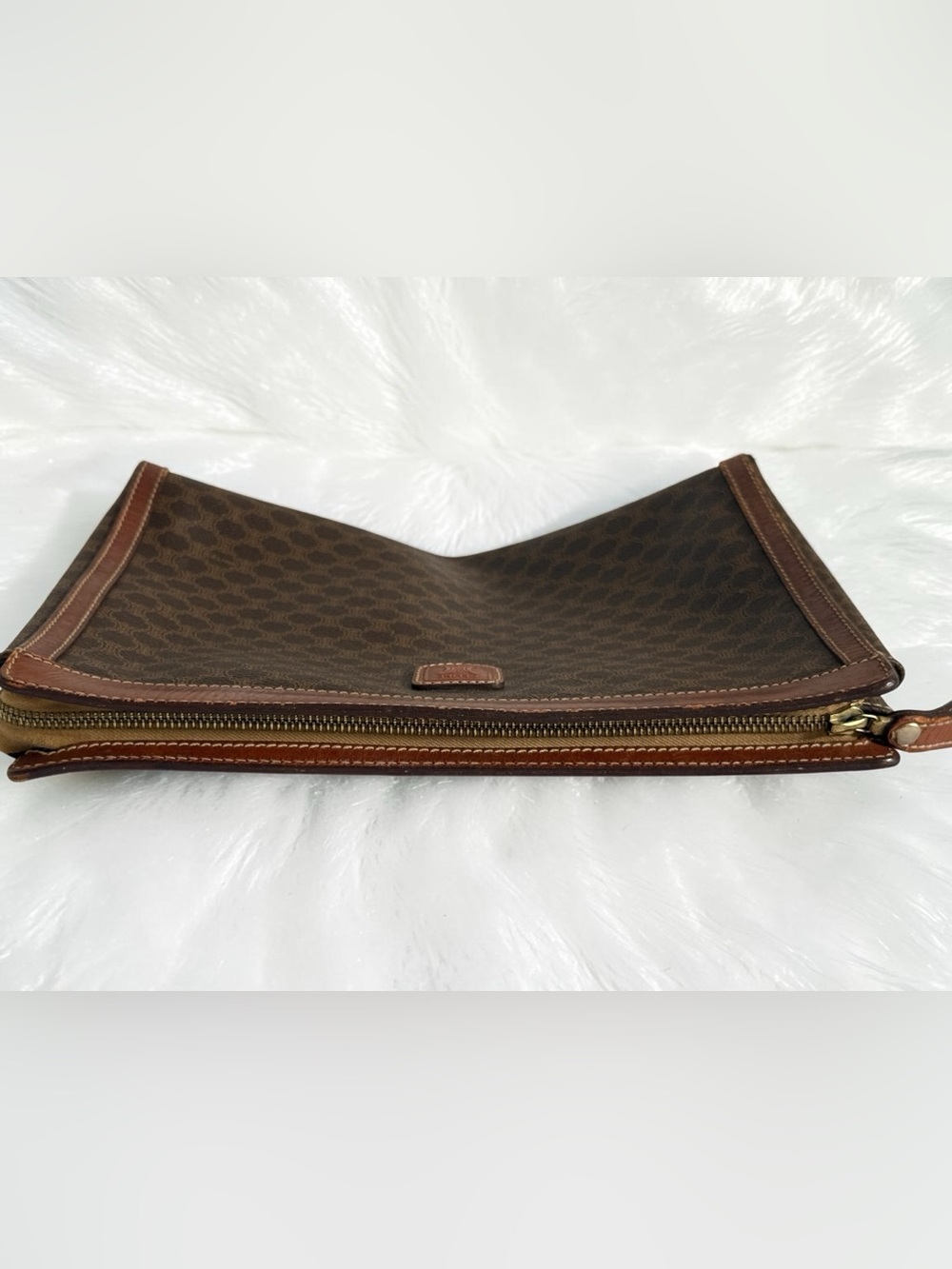 Celine Macadam Clutch Bag Vintage Brown PVC Leather Large Pouch - Picture 9 of 15